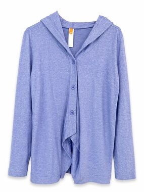 Lucy Sporty Hoodie Cardigan Purple Knit Button Front Lightweight Size M